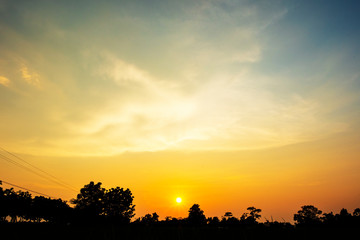 Beautiful sunset landscape Golden light In the spring.