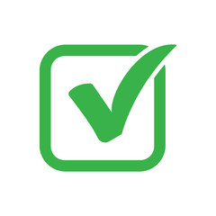 Green check mark icon in a box. vector illustration