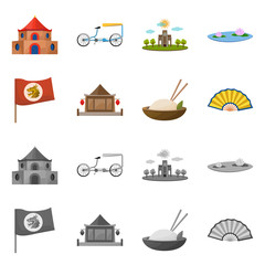 Isolated object of travel and country symbol. Set of travel and asia stock symbol for web.