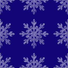 White snowflakes on a blue background. Square. Preparation for winter holidays. Merry Christmas and happy New year. Background.