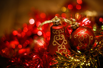 New Year and Christmas holiday decorations for the Christmas tree red and gold colors