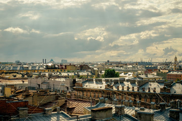 Fototapeta premium St. Petersburg cloudy day, view of the Neva from the roof.