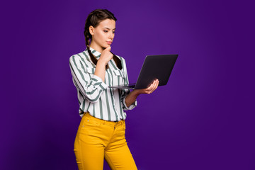 Photo of attractive business lady freelancer holding notebook hands thinking deeply home task...