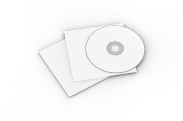 Blank white compact disk with cover, mock up template on isolated white background, 3d illustration