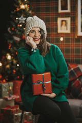 Portrait of girl with Christmas presents