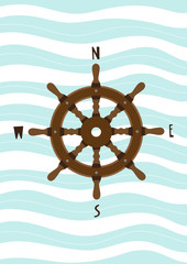 The helm of the ship stylized compass. Vector illustration in Scandinavian style. Perfect for play room design and posters for your kid's room.