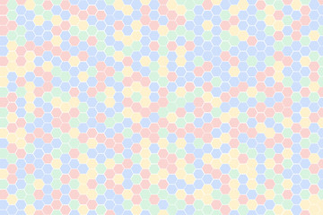 Soft color tone of Honeycomb Grid tile random background of Multicolor or colorful red blue green and yellow or Hexagonal cell texture. with difference border space. 