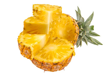 Sliced ​​pineapple on a white background.