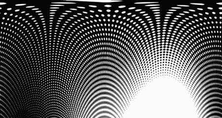 Halftone wave psychedelic background. Curved gradient texture or pattern. Vertical gradient dots. Pop art texture. Vector illustration.