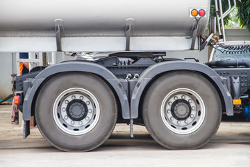 Fototapeta na wymiar wheel and tire of truck and trailers