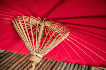 Traditional red thai bamboo umbrella