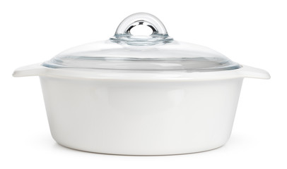 White ceramic cooking pot isolated on a white background