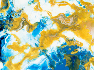 Abstract art blue and gold background, texture painting.