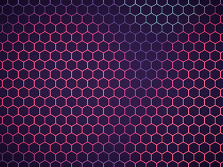 Colored mesh hexagon texture pattern; honeycomb background with purple, blue and red gradient color grid 3d rendering, 3d illustration