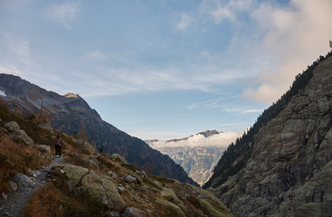 On the way to the suspension bridge of Trift (Triftbrücke). Switzerland