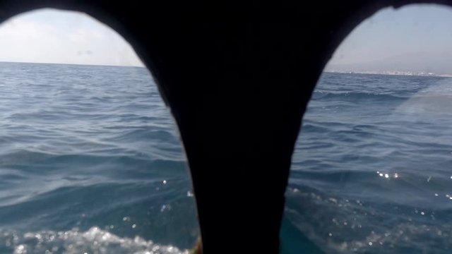 View from inside a submarine, walk along the Mediterranean Sea