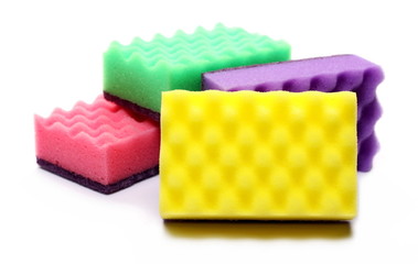 Colorful new cleaning sponges isolated on white background