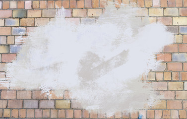   Texture of old long brick, seamless patern of clinker brick, multicolored old 19th century brick, ancient brick wall, graffiti Background