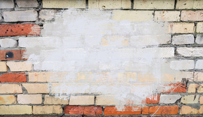   Texture of old long brick, seamless patern of clinker brick, multicolored old 19th century brick, ancient brick wall, graffiti Background