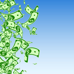 American dollar notes falling. Messy USD bills on 