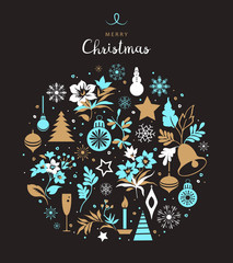 Merry Christmas greeting card. Hand drawn illustration. Winter theme greeting card.