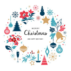 Merry Christmas greeting card. Hand drawn illustration. Winter theme greeting card. - 303818317
