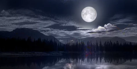 Papier Peint photo autocollant Pleine lune pleine lune sur le lac