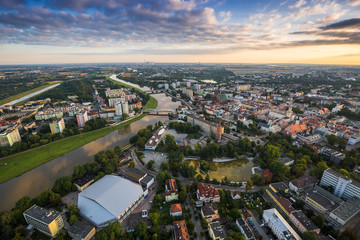 Obraz premium Aerial view of Opole city in Opolskie Voivodeship with old hertiage buildings and wonderful views