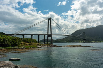 Suspension bridge in Norway connecting Bergsoya with Gjemnes