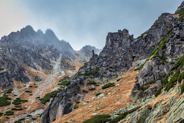 Fototapeta na wymiar Mountain peaks in The Mlynicka Valley at late autumn period. The High Tatras National Park, Slovakia, Europe.