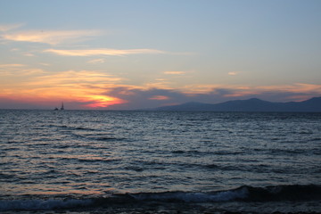 Spectacular sunset, Mykonos island in the Aegean sea, Greece