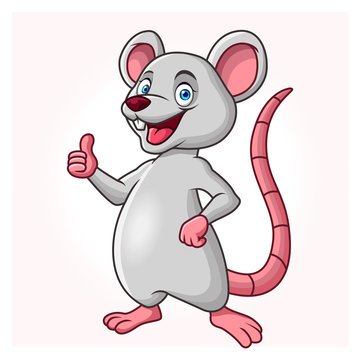 A cartoon rat or mouse is standing up giving a thumbs up.