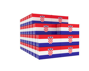 3D Illustration of Cargo Container with Croatia Flag on white background with shadows. Delivery, transportation, shipping freight transportation.