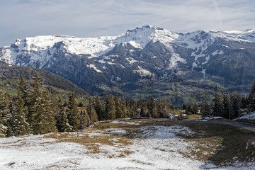 グリンデルワルドからユングフラウまでの登山鉄道からの景色　5月