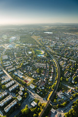 Fototapeta na wymiar Aerial view of Opole city in Opolskie Voivodeship with old hertiage buildings and wonderful views