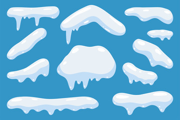 Snow caps vector cartoon set isolated on background.