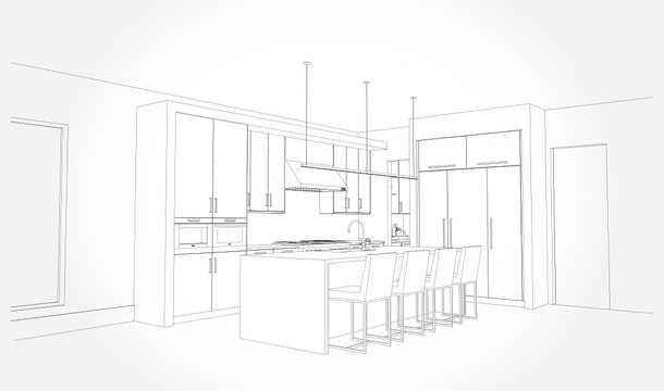 Hand drawn kitchen furniture. Vector illustration in sketch style. vector illustration kitchen furniture and equipment.