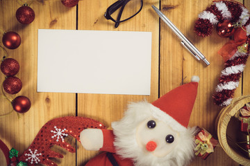 Fototapeta premium Christmas decoration frame on wooden background