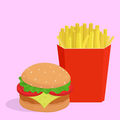 French Fries and Burgers, Vector.