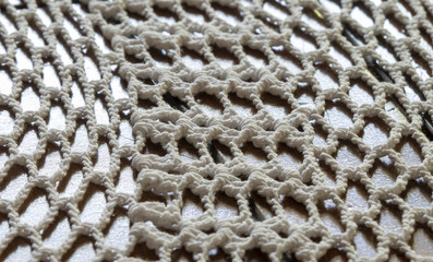 Red tejida al crochet, tejido manual en color blanco. Textura