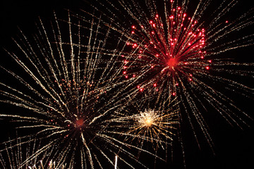 Beautiful view of fireworks in the black sky.