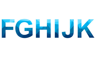 Set of blue vector polygon letters from F to K fonts. Low poly illustration of flat design.
