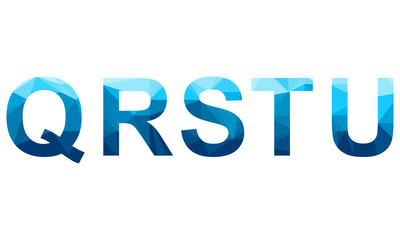 Set of blue vector polygon letters from Q to U fonts. Low poly illustration of flat design.
