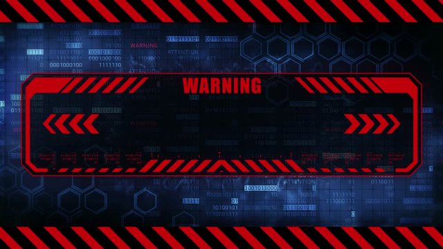 Warning message with copy space. Hexagon geometric design and binary numbers background. Digital screens frame. Game design GUI. Technology concept.