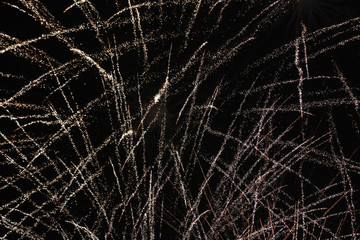 Beautiful evening view of firework burst crackers in the sky celebration city birthday.