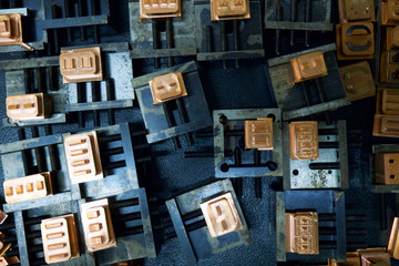 The copper electrodes are on the tray for industrial manufacturing. 