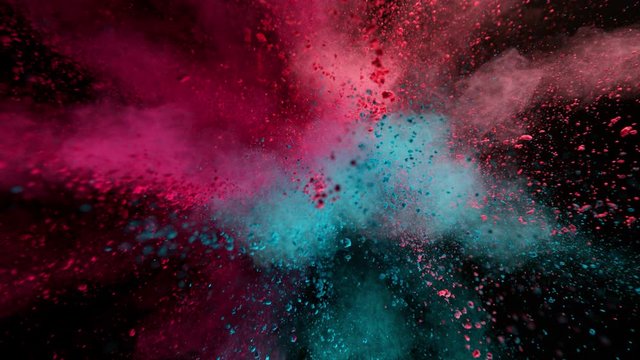 Super Slowmotion Shot of Color Powder Explosion Isolated on Black Background at 1000fps.