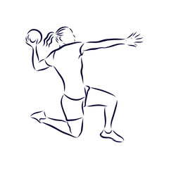 silhouette of a girl handball player 