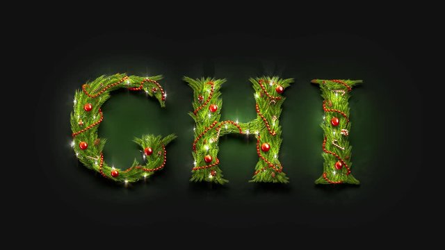 Decorative G H I letters, christmas font mock up darkness