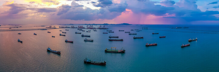 Oil/Chemical tanker ships over open sea at seaport Thailand. Oversea transportation, Import-Export Business and Logistic.